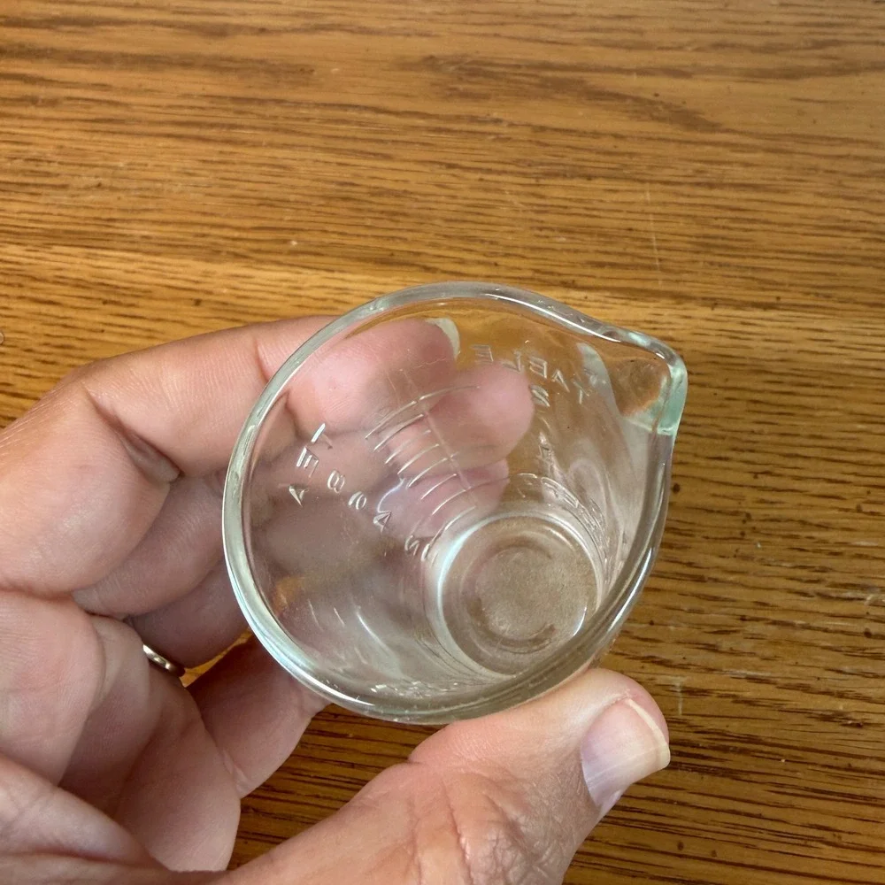 Vintage Clear Glass Measuring Shot Glass Beaker Spout 1.5oz 30ml Tbsp Teaspoon